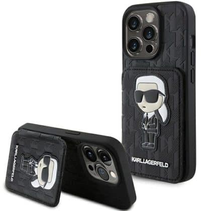 Karl Lagerfeld Saffiano Monogram Cardslot & Stand Ikonik - θήκη για Apple iPhone 15 Pro Max - Μαύρο
