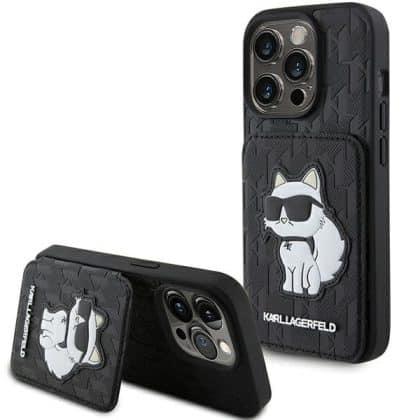 Karl Lagerfeld Saffiano Monogram Cardslot & Stand - θήκη για Apple iPhone 15 Pro Max - Μαύρο
