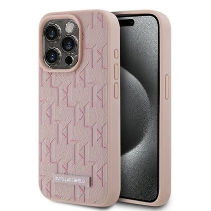 Karl Lagerfeld Leather Monogram Metal Logo MagSafe - θήκη για Apple iPhone 15 Pro Max - Ροζ