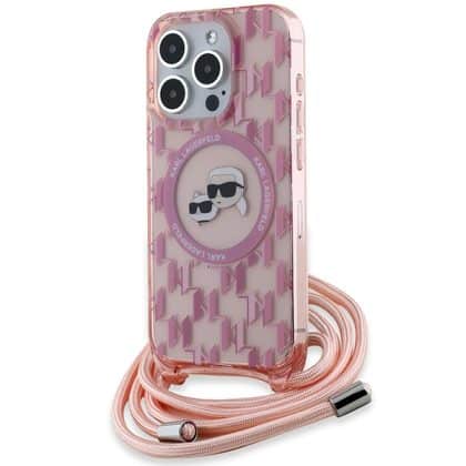 Karl Lagerfeld IML Crossbody Monogram Karl & Choupette Head MagSafe - θήκη για Apple iPhone 15 Pro - Ροζ