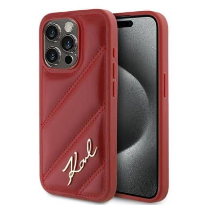 Karl Lagerfeld Diagonal Quilted Script - θήκη για Apple iPhone 15 Pro Max - Κόκκινο
