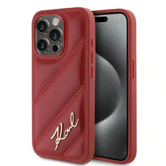 Karl Lagerfeld Diagonal Quilted Script - θήκη για Apple iPhone 15 Pro Max - Κόκκινο