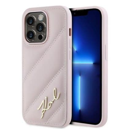 Karl Lagerfeld Diagonal Quilted Script - θήκη για Apple iPhone 14 Pro Max - Ροζ
