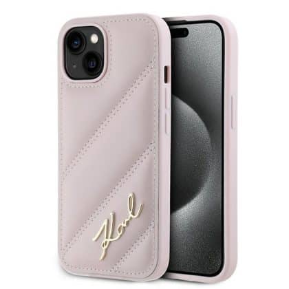 Karl Lagerfeld Diagonal Quilted Script - θήκη για Apple iPhone 15 Plus / 14 - Ροζ