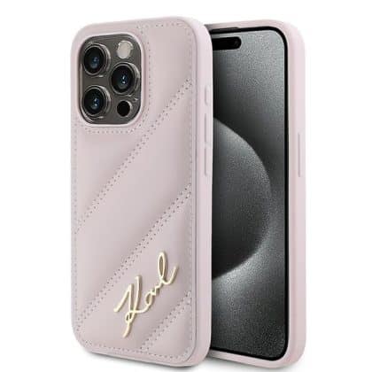 Karl Lagerfeld Diagonal Quilted Script - θήκη για Apple iPhone 15 Pro - Ροζ