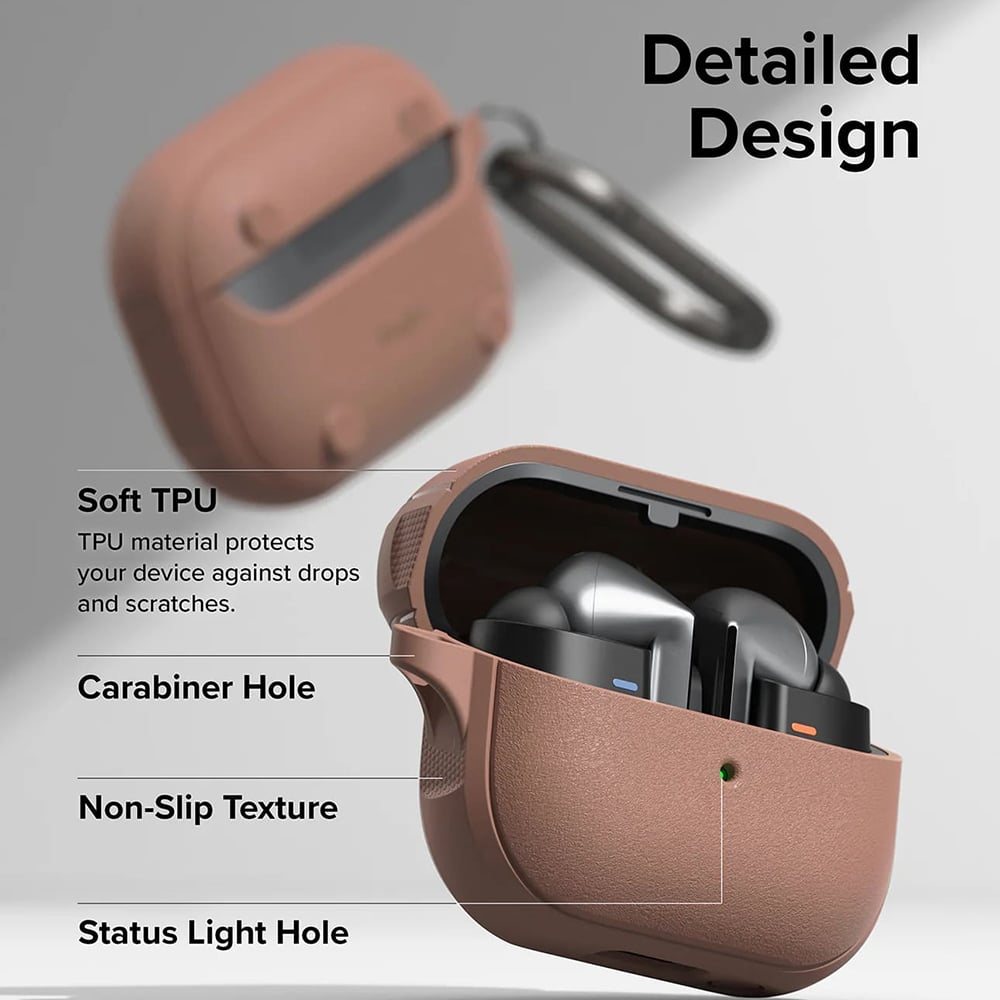 Ringke - Θήκη Προστασίας Onyx Magnetic - για Samsung Galaxy Buds 3 / 3 Pro, Μη Ολισθηρή Υφή, Οπή Carabiner - Constant Coral - Image 5