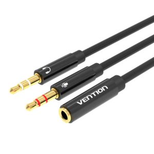 Καλώδια aux 3.5 mm – Καλώδιο Ήχου Vention BBTBY 2x 3.5mm Αρσενικό σε 4-Πόλο Θηλυκό 3.5mm 0.3m Μαύρο