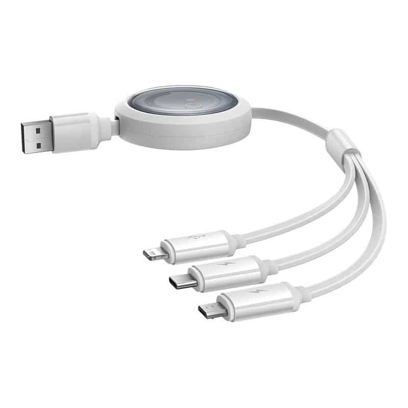 Baseus Καλώδιο Γρήγορης Φόρτισης 3in1 Free2Draw, USB σε micro USB+USB-C+Lightning, 3.5A, 1.1m (λευκό) - Image 2