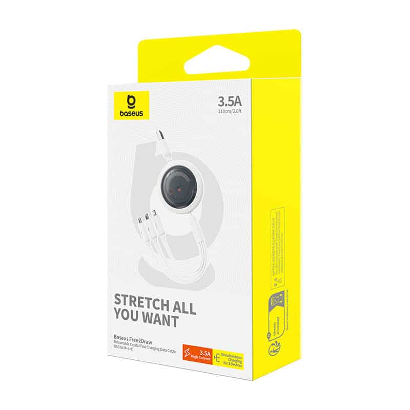 Baseus Καλώδιο Γρήγορης Φόρτισης 3in1 Free2Draw, USB σε micro USB+USB-C+Lightning, 3.5A, 1.1m (λευκό) - Image 7