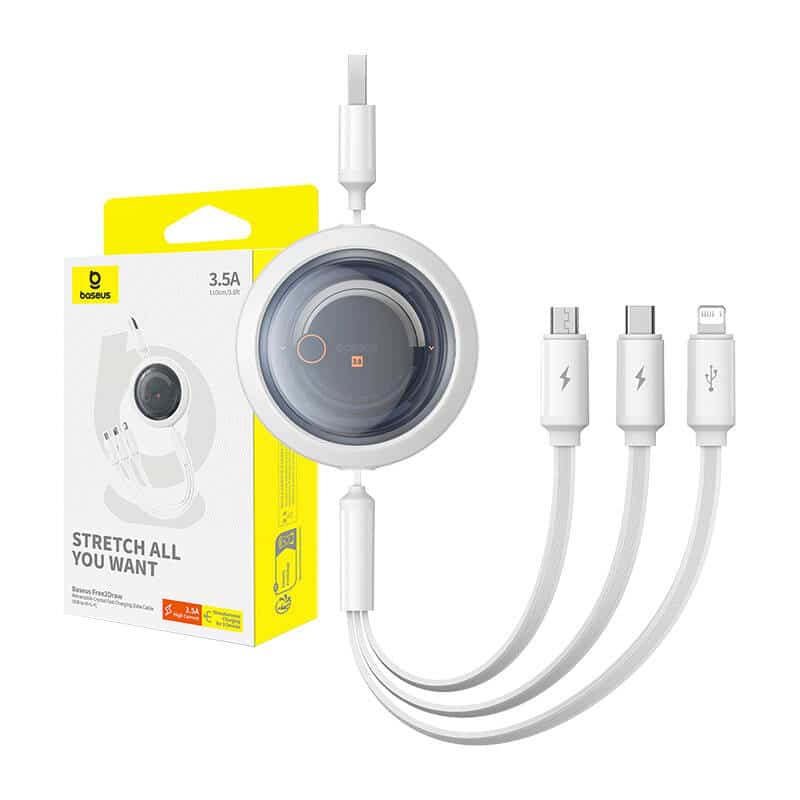 Baseus Καλώδιο Γρήγορης Φόρτισης 3in1 Free2Draw, USB σε micro USB+USB-C+Lightning, 3.5A, 1.1m (λευκό) - Image 9