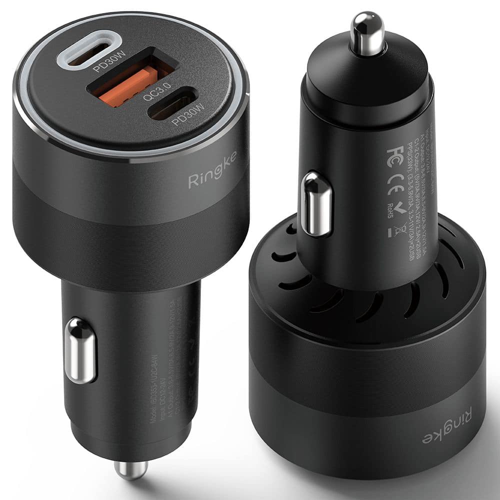 Ringke - Φορτιστής Αυτοκινήτου - USB, 2x Type-C, PD30W, QC3.0, με Περιβαλλοντικό Φως - Μαύρο - Image 3