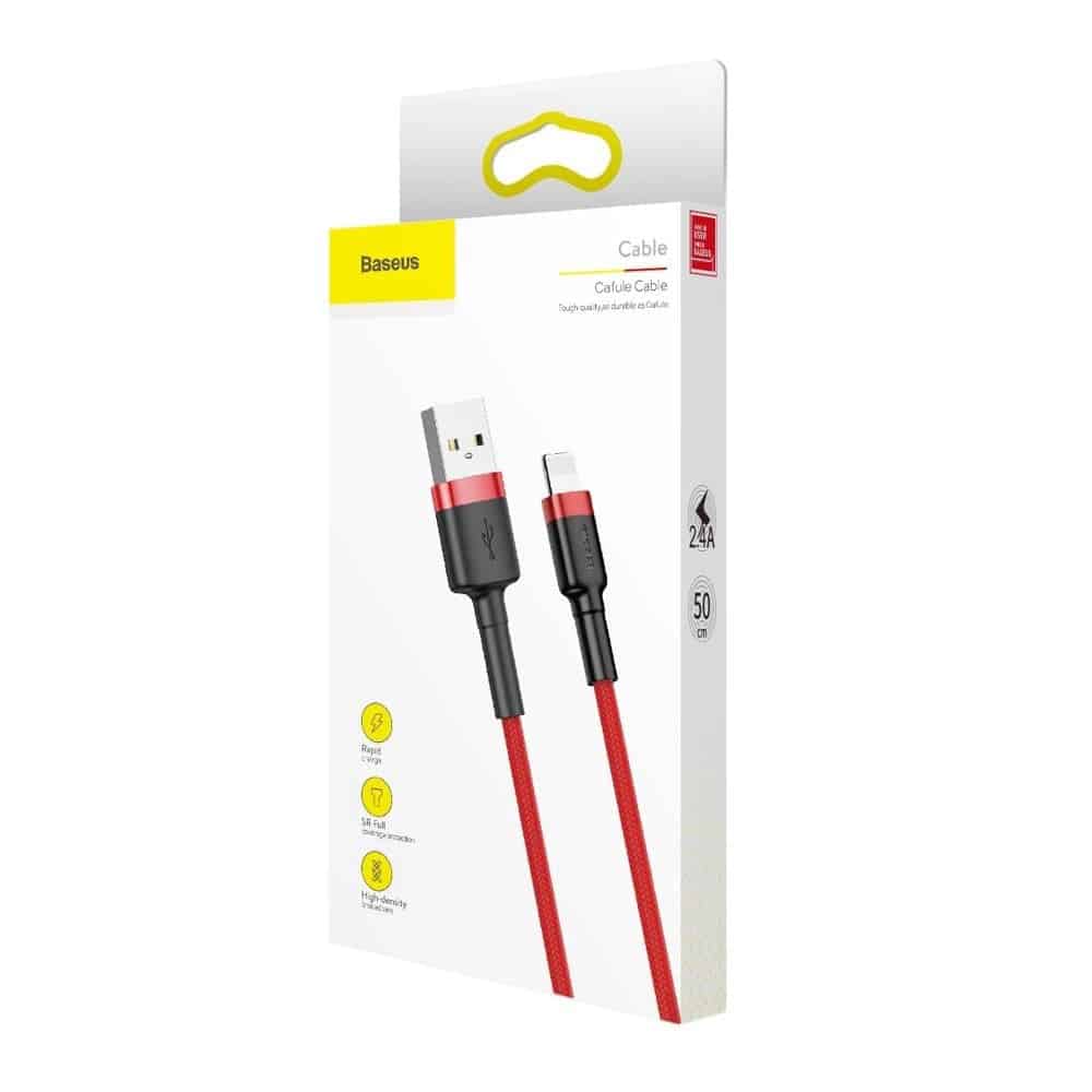 Baseus - Δεδομένα Καλώδιο Cafule (CALKLF-A09) - USB σε Lightning, Γρήγορη Φόρτιση, Q.C.3.0, 2.4A, 0.5m - Κόκκινο - Image 8