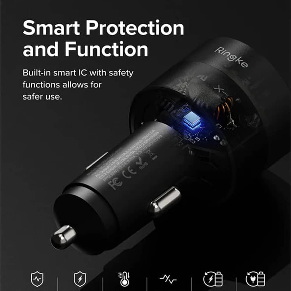 Ringke - Φορτιστής Αυτοκινήτου - USB, 2x Type-C, PD30W, QC3.0, με Περιβαλλοντικό Φως - Μαύρο - Image 7