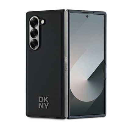DKNY Plain Leather Metal Stack Logo - θήκη για Samsung Galaxy Z Fold6 - Μαύρο