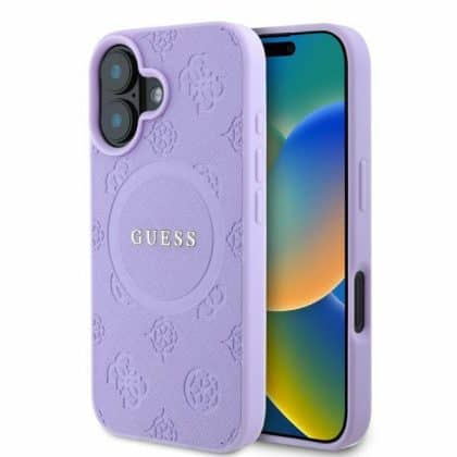 Guess Saffiano Peony Classic Logo MagSafe - θήκη για Apple iPhone 16 - Μωβ