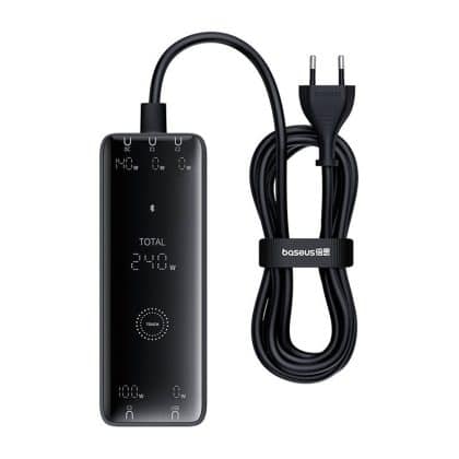 Baseus - Σταθμός Φόρτισης (P10163901113-00) - GaN, 3x USB-C, USB, DC, 240W, 1m - Μαύρο
