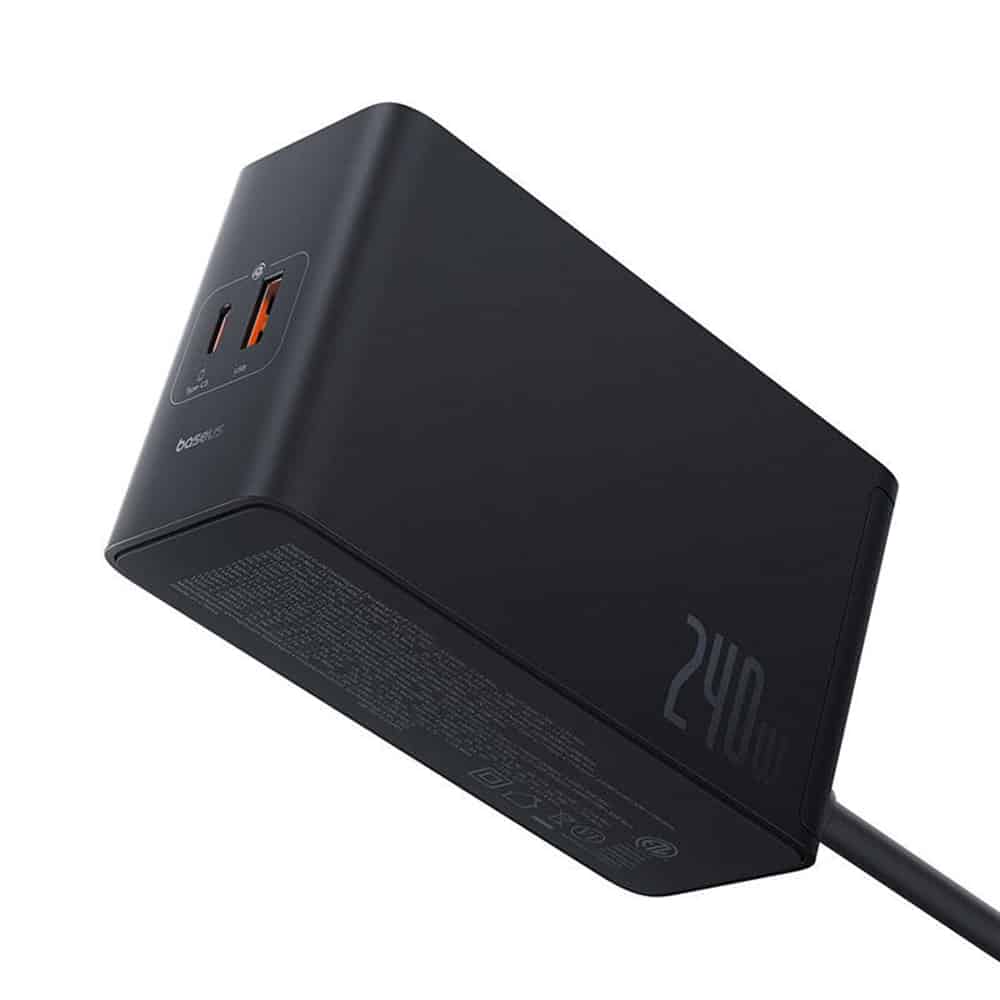 Baseus - Σταθμός Φόρτισης (P10163901113-00) - GaN, 3x USB-C, USB, DC, 240W, 1m - Μαύρο - Image 6