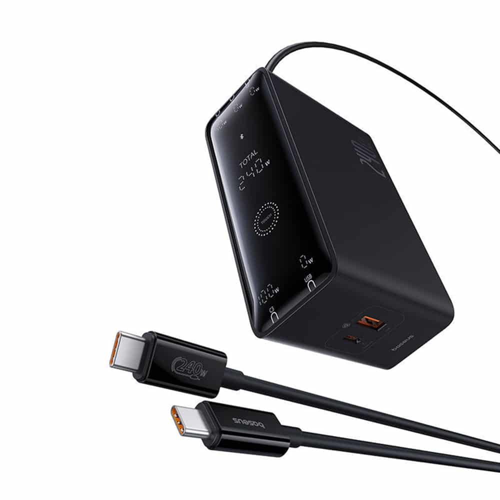 Baseus - Σταθμός Φόρτισης (P10163901113-00) - GaN, 3x USB-C, USB, DC, 240W, 1m - Μαύρο - Image 4