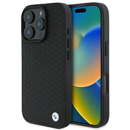 BMW Sign Leather Diamond Metal Logo - θήκη για Apple iPhone 16 Pro Max - Μαύρο