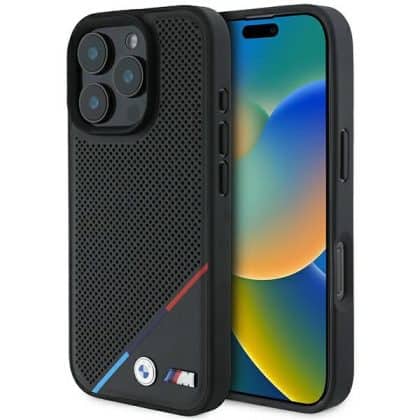 BMW M Perforated Tricolor Line MagSafe - θήκη για Apple iPhone 16 Pro - Μαύρο