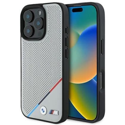 BMW M Perforated Tricolor Line MagSafe - θήκη για Apple iPhone 16 Pro - Γκρι