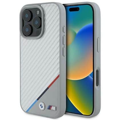 BMW M Carbon Tricolor Line MagSafe - θήκη για Apple iPhone 16 Pro - Γκρι