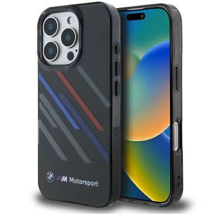 BMW Motorsport IML Random Stripes - θήκη για Apple iPhone 16 Pro - Μαύρο