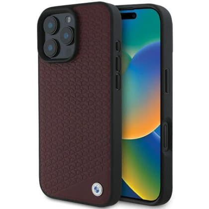 BMW Sign Leather Diamond Metal Logo MagSafe - θήκη για Apple iPhone 16 Pro Max - Κόκκινο