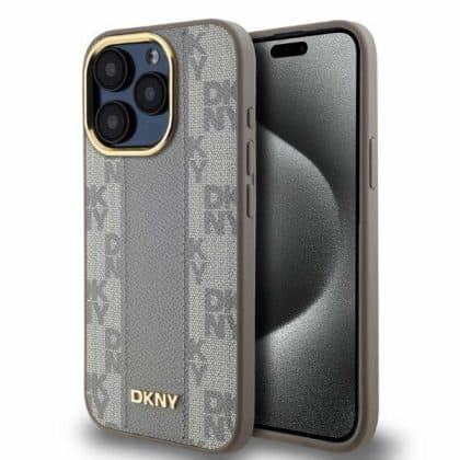 DKNY Leather Checkered Mono Pattern - θήκη για Apple iPhone 15 Pro Max - Μπεζ