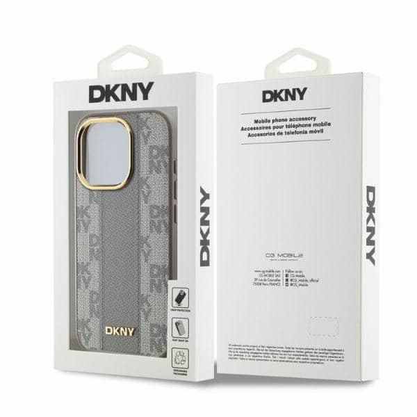 DKNY Leather Checkered Mono Pattern - θήκη για Apple iPhone 15 Pro - Μπεζ - Image 5