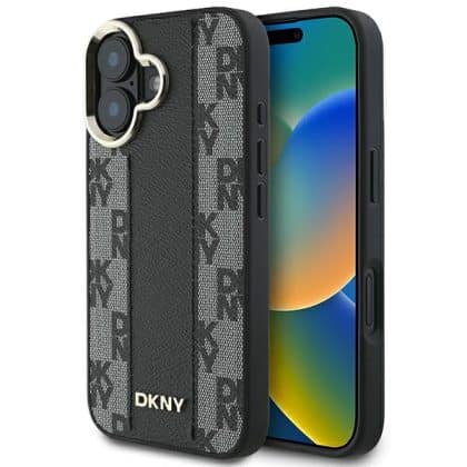 DKNY DKNY Δερμάτινο καρό μονόχρωμο μοτίβο MagSafe - θήκη για Apple iPhone 16 - Μαύρο