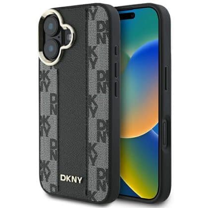 DKNY DKNY Δερμάτινο καρό μονόχρωμο μοτίβο MagSafe - θήκη για Apple iPhone 16 Plus - Μαύρο
