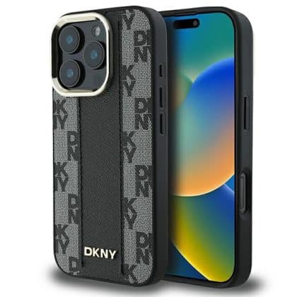 DKNY Leather Checkered Mono Pattern - θήκη για Apple iPhone 16 Pro Max - Μαύρο