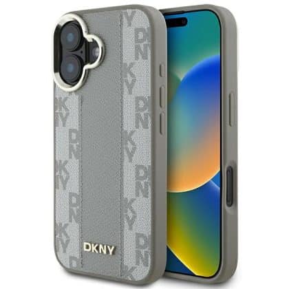 DKNY DKNY Δερμάτινο καρό μονόχρωμο μοτίβο MagSafe - θήκη για Apple iPhone 16 - Μπεζ