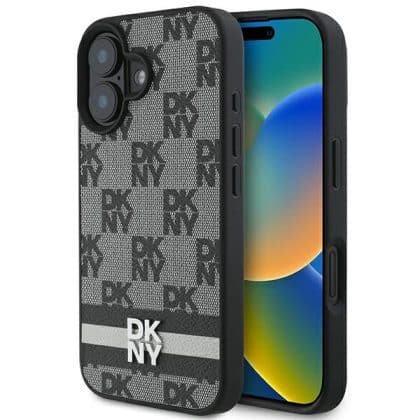 DKNY Checkered Pattern & Printed Stripes - θήκη για Apple iPhone 16 - Μαύρο