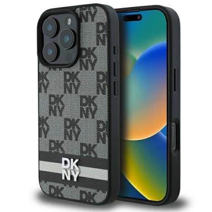 DKNY Checkered Pattern & Printed Stripes - θήκη για Apple iPhone 16 Pro - Μαύρο