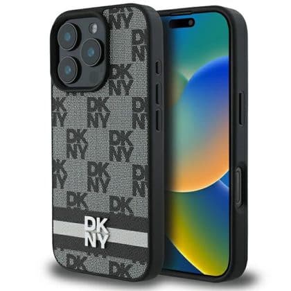 DKNY Checkered Pattern & Printed Stripes - θήκη για Apple iPhone 16 Pro Max - Μαύρο
