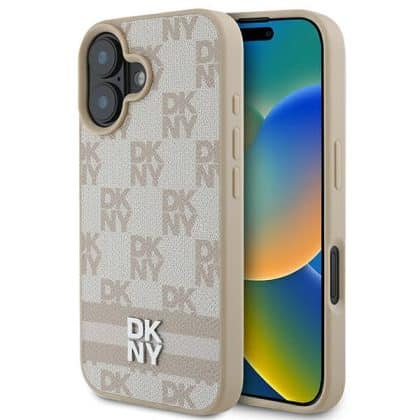 DKNY Checkered Pattern & Printed Stripes - θήκη για Apple iPhone 16 - Ροζ