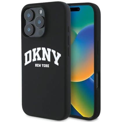 DKNY Liquid Silicone White Printed Logo MagSafe - θήκη για Apple iPhone 16 Pro - Μαύρο