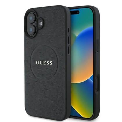 Guess Grained Gold Ring MagSafe - θήκη για Apple iPhone 16 Plus - Μαύρο