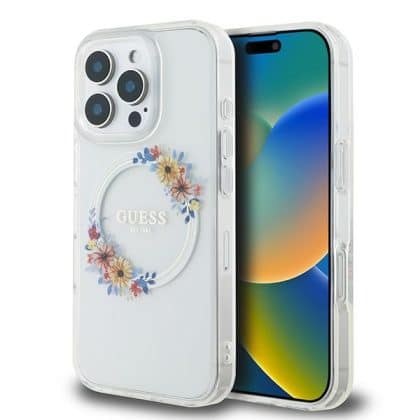Guess Flowers Wreath MagSafe - θήκη για Apple iPhone 16 Pro - Διάφανο