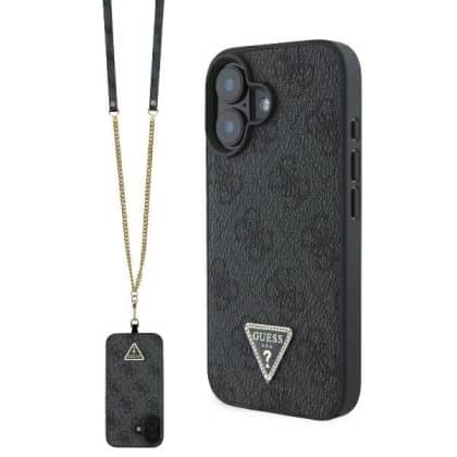 Guess Metal Logo Strass Crossbody - θήκη για Apple iPhone 16 - Μαύρο