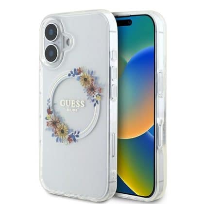 Guess IML Flowers Wreath - θήκη για Apple iPhone 16 Plus - Διάφανο
