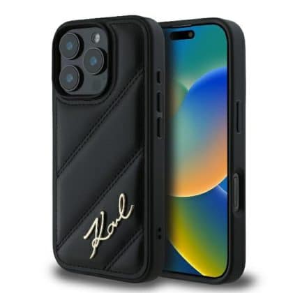 Karl Lagerfeld Diagonal Quilted Script - θήκη για Apple iPhone 16 Pro Max - Μαύρο