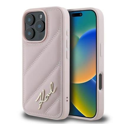 Karl Lagerfeld Diagonal Quilted Script - θήκη για Apple iPhone 16 Pro Max - Ροζ