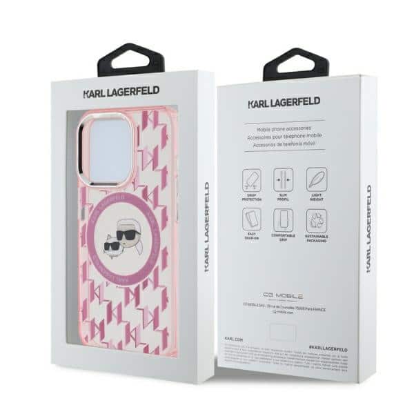 Karl Lagerfeld IML Monogram Karl&Choupette Head MagSafe - θήκη για Apple iPhone 15 Pro - Ροζ - Image 5