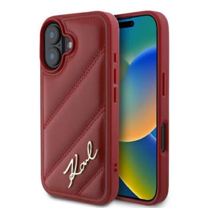 Karl Lagerfeld Quilted Signature - θήκη για Apple iPhone 16 - Κόκκινο