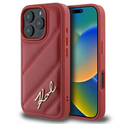 Karl Lagerfeld Quilted Signature - θήκη για Apple iPhone 16 Pro - Κόκκινο
