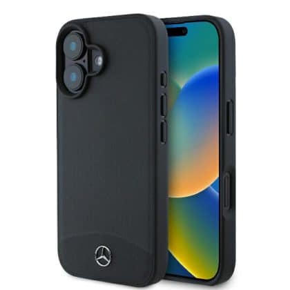 Mercedes Textured And Plain Leather MagSafe - θήκη για Apple iPhone 16 - Μαύρο