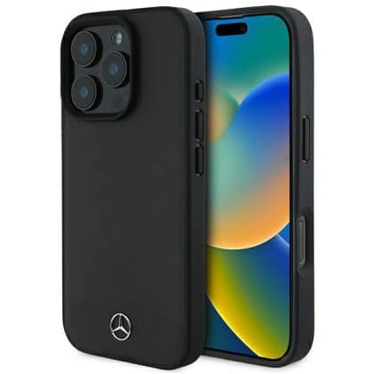 Mercedes Textured And Plain Leather MagSafe - θήκη για Apple iPhone 16 Pro Max - Μαύρο
